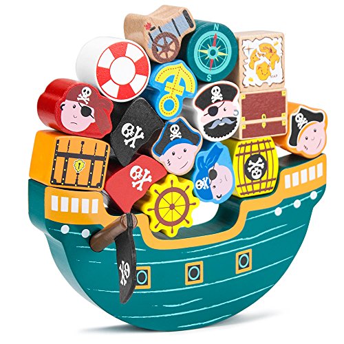 Blockbeard's Balance Boat, 18 Pieces - Cute Pirate Balancing Boat Games for Kids - Stackable Ship Building Blocks for Toddlers - Stacking Toys for Children, Ages 4 Years and Up