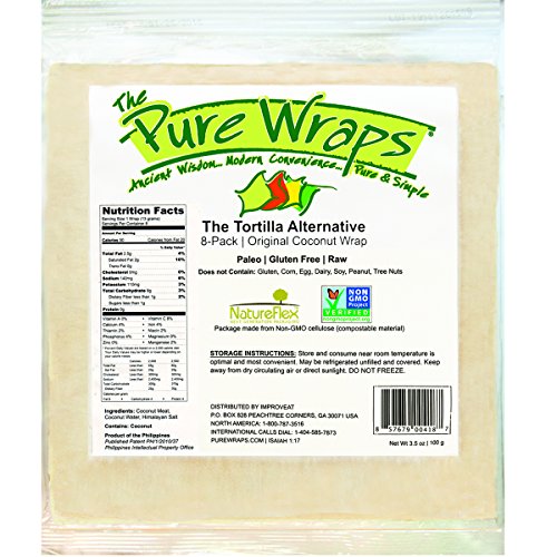 The Pure Wraps Paleo Coconut Wraps, Original Flavor, 8 Count (1 Pack)