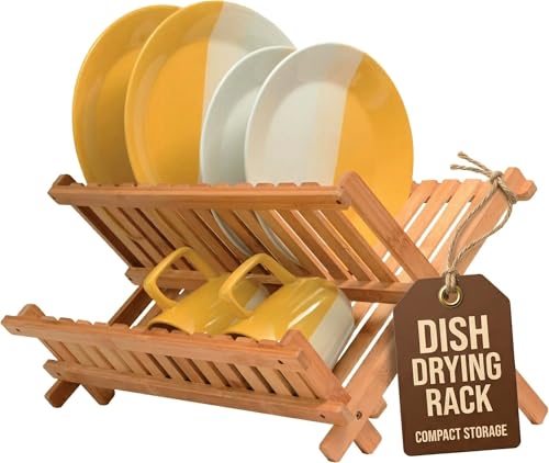 Dish Drying Rack Bamboo Dish Rack Collapsible Dish Drainer, Foldable dish drying rack Wooden Plate Rack Made of 100% Natural Bamboo, By: BambÃ¼si