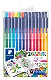 Staedtler Triplus Color, Feutres de coloriage de haute qualité, Pointe moyenne de 1 mm, Étui chevalet avec 26 couleurs lumineuses assorties dont 6 couleurs néon, 323 TB26JB