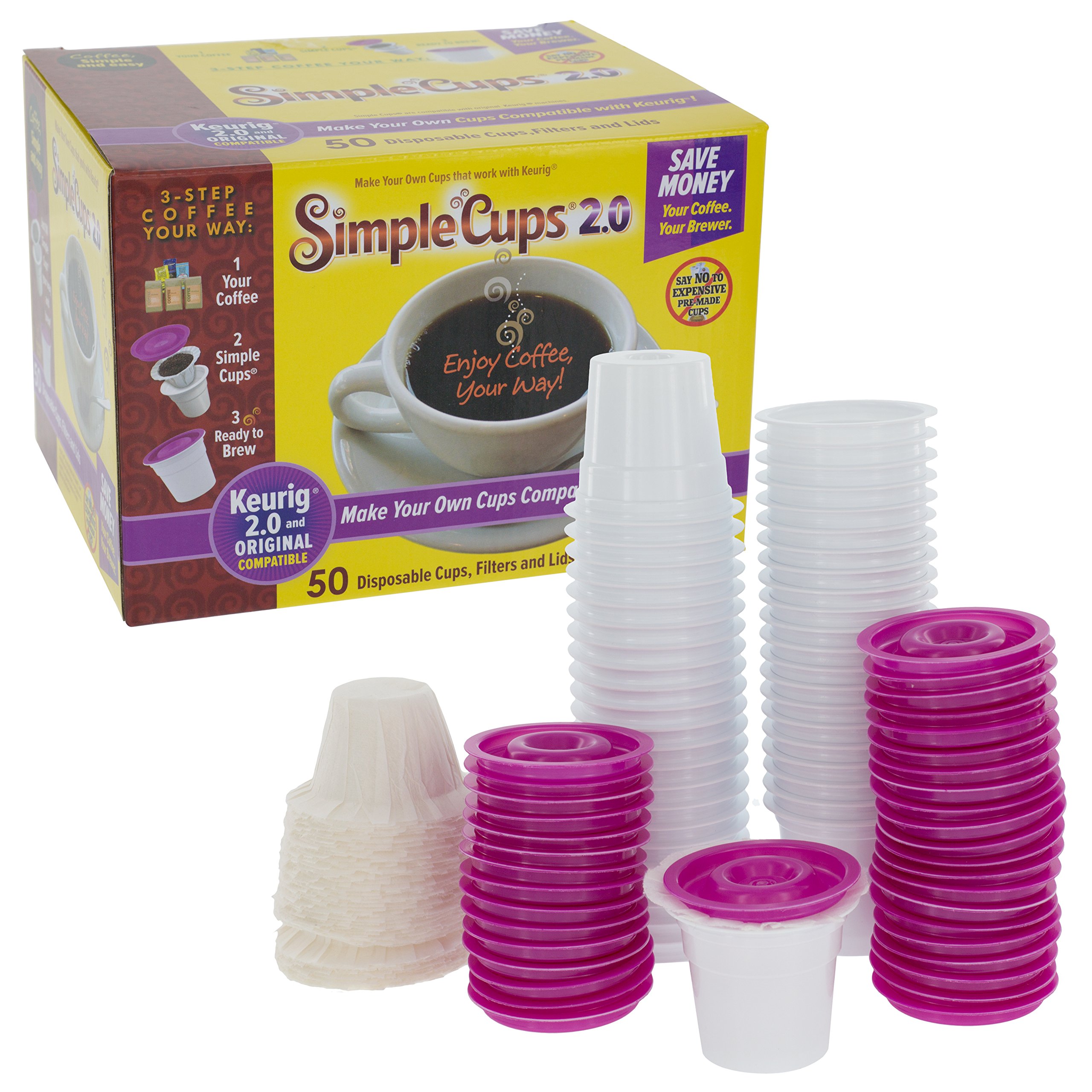 Book Cover Disposable Cups for Use in Keurig 2.0 Brewers - 50-2.0 Cups, Lids, and Filters - Use Your Own Coffee in 2.0 K-Cups
