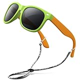 RIVBOS Rubber Kids Polarized Sunglasses With Strap Glasses Shades for Boys Girls Baby and Children Age 3-10 RBK004 （W Green）
