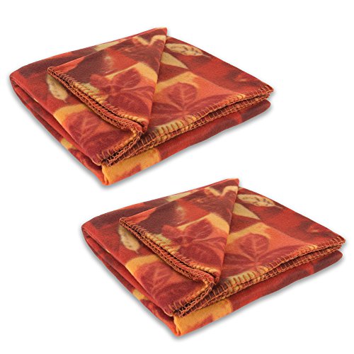 J&M Home Fashions Printed Fleece Reversible Throw Blanket, 50x60, Fall Leaves 2 Piece