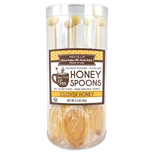 Melville Candy Gourmet Honey Spoons - Naturally Flavored Stick Spoon Stirrers for Beverages - Real Clover Honey, 8 Count