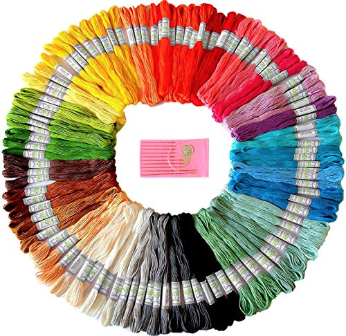 Book Cover Premium Rainbow Color Embroidery Floss - Cross Stitch Threads - Friendship Bracelets Floss - Crafts Floss - 105 Skeins Per Pack and Free Set of Embroidery Needles