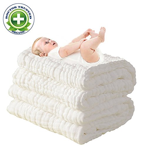 Book Cover 100% Medical Grade Natural Cotton,Water Absorbent,Super Soft Cotton Gauze,Suitable for Baby's Delicate Skin,Newborn Muslin Cotton Warm Baby Bath Towels Also for Baby Blanket - 1 pcs