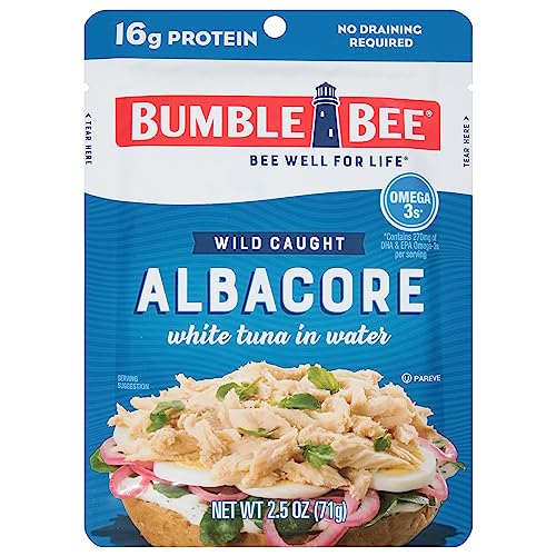 Book Cover BUMBLE BEE Premium Albacore Tuna in Water, Tuna Fish, High Protein Food, Keto Food and Snacks, Gluten Free Food, High Protein Snacks, Canned Food, Bulk Tuna, 2.5 Ounce Pouches (Pack of 12)