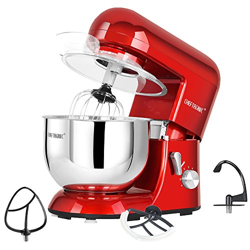 CHEFTRONIC Stand Mixer Tilt-head Mixers Kitchen Electric Dough Mixer for Household Aids 120V/650W 5.5qt Stainless Steel Bowl (Empire Red)