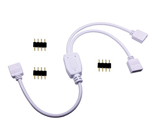 TronicsPros 4 Pin RGB LED Strip Splitter Cable 2 Way 1 to 2 Splitter Connector SMD 5050 3528 2835 RGB LED Tape Ribbon Splitter- 12inch, White, 1pc
