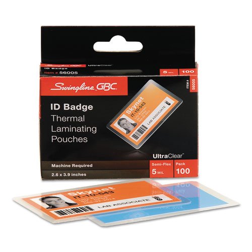 Swingline GBC 56005 UltraClear Thermal Laminating Pouches, ID Badge, 5mil, 2 5/8 x 3 7/8, 100/Pack