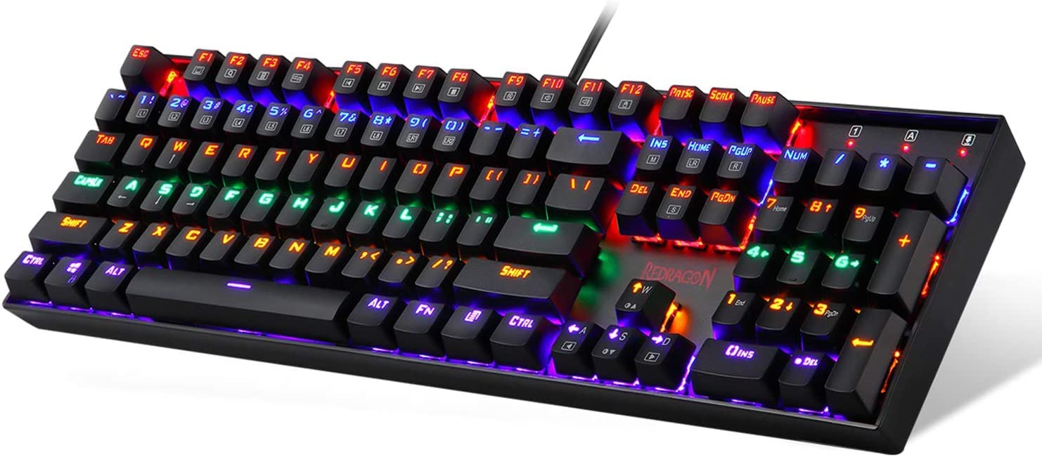 Book Cover Redragon K551 Mechanical Gaming Keyboard RGB LED Rainbow Backlit Wired Keyboard with Red Switches for Windows Gaming PC (104 Keys, Black)
