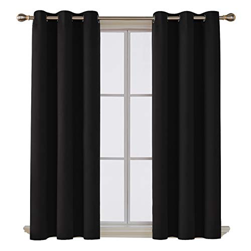 Book Cover Deconovo Room Darkening Thermal Insulated Blackout Grommet Window Curtain for Living Room, Black,42x63-inch,1 Panel