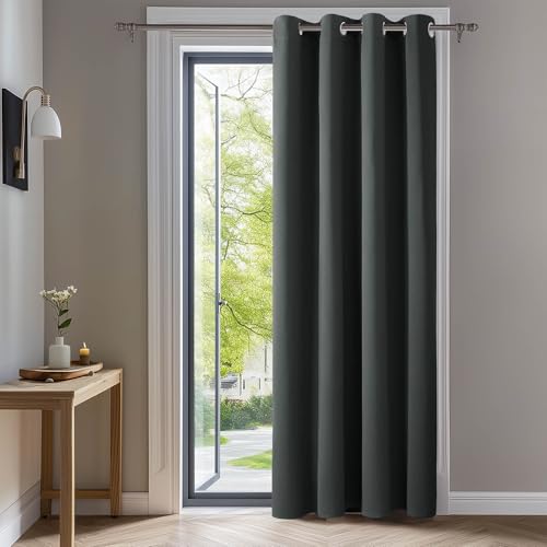 Deconovo Blackout Curtains Grommet, 100% Blackout Thermal Drapes Room Darkening for Bedroom & Living Room, Machine Washable, (42" W x 63" L (Pack of 1), Dark Grey)