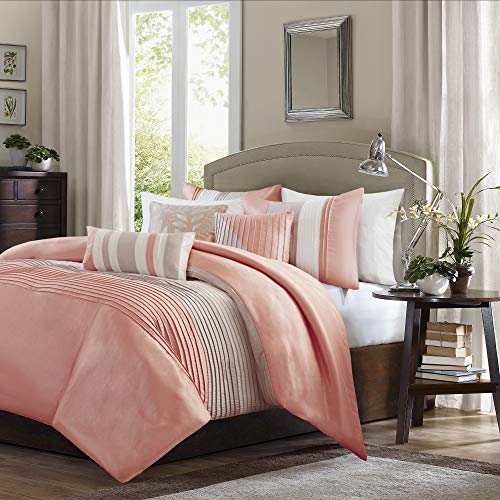 Book Cover Madison Park Amherst Faux Silk Comforter Set-Casual Contemporary Design All Season Down Alternative Bedding, Matching Shams, Bedskirt, Decorative Pillows, King(104