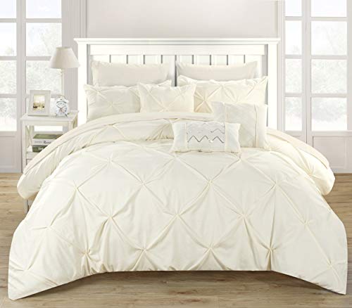 Book Cover Chic Home 10 Piece Hannah Pinch Pleated, ruffled and pleated complete King Bed In a Bag Comforter Set Beige With sheet set