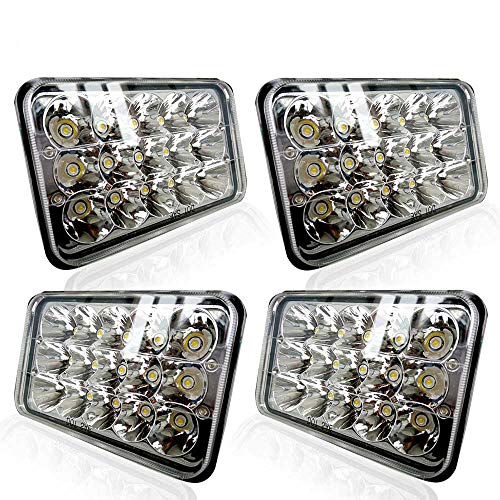 TURBO SII DOT Approved 4X6 LED Headlight Assemblies Hi/Lo Sealed Beam Replace H4651 H4656 Bulb Headlamps for KW Kenworth T600 W900 T800 Truck Peterbilt 379 S10 RV Freightliner Semi 4PCS