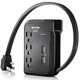 BESTTEN 2 USB Portable Surge Protector with 3 Outlets, Mini Travel Power Strip with 18-inch Extension Cord, cETL Listed, Black