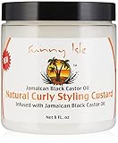 Sunny Isle Jamaican Black Castor Oil Curly Styling Custard 8oz | Moisturizing & Defining | Curl Gel For Wavy, Naturally Curly, Twist-Out Styles and Transitioning Hair