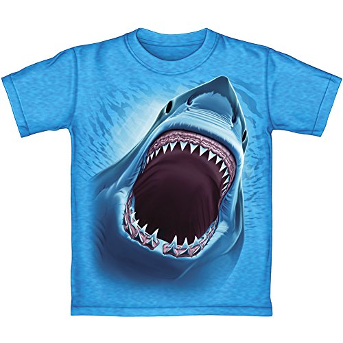 Book Cover Great White Shark Turquoise Heathered Youth Tee Shirt (Kids Small)