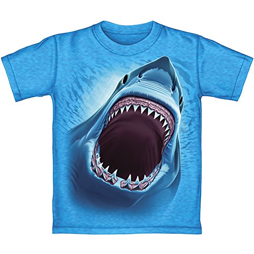 Great White Shark Turquoise Heathered Youth Tee Shirt (Kids Medium)