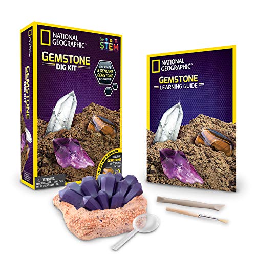 Book Cover NATIONAL GEOGRAPHIC Gemstone Dig Kit - Excavate 3 real gems including Amethyst, Tiger's Eye & Rose Quartz - Great STEM Science gift for Mineralogy and Geology enthusiasts of any age