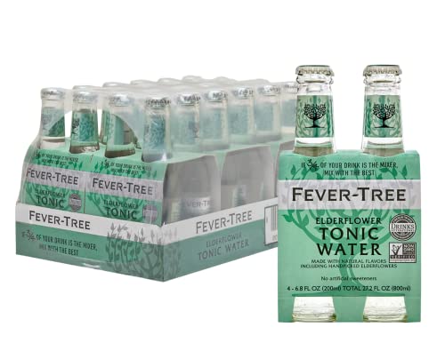 Fever Tree Elderflower Tonic Water - Premium Mixer - Refreshing Beverage for Cocktails & Mocktails. Naturally Sourced Ingredients, No Artificial Sweeteners or Colors - 200 ML Bottles - Pack of 24