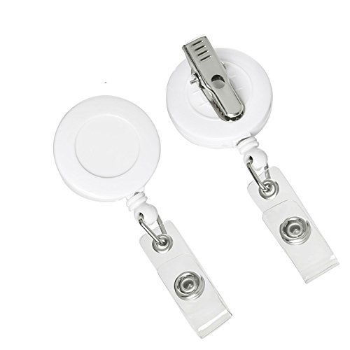 Retractable Badge Holder ID Card Holder Reel with SWIVEL-BACK Alligator Clip White Pack of 10