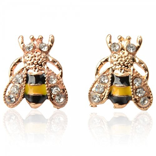CRB For Women Girls Gold Tone Crystal Bumblebee Bumble Honey Bee Stud Earrings