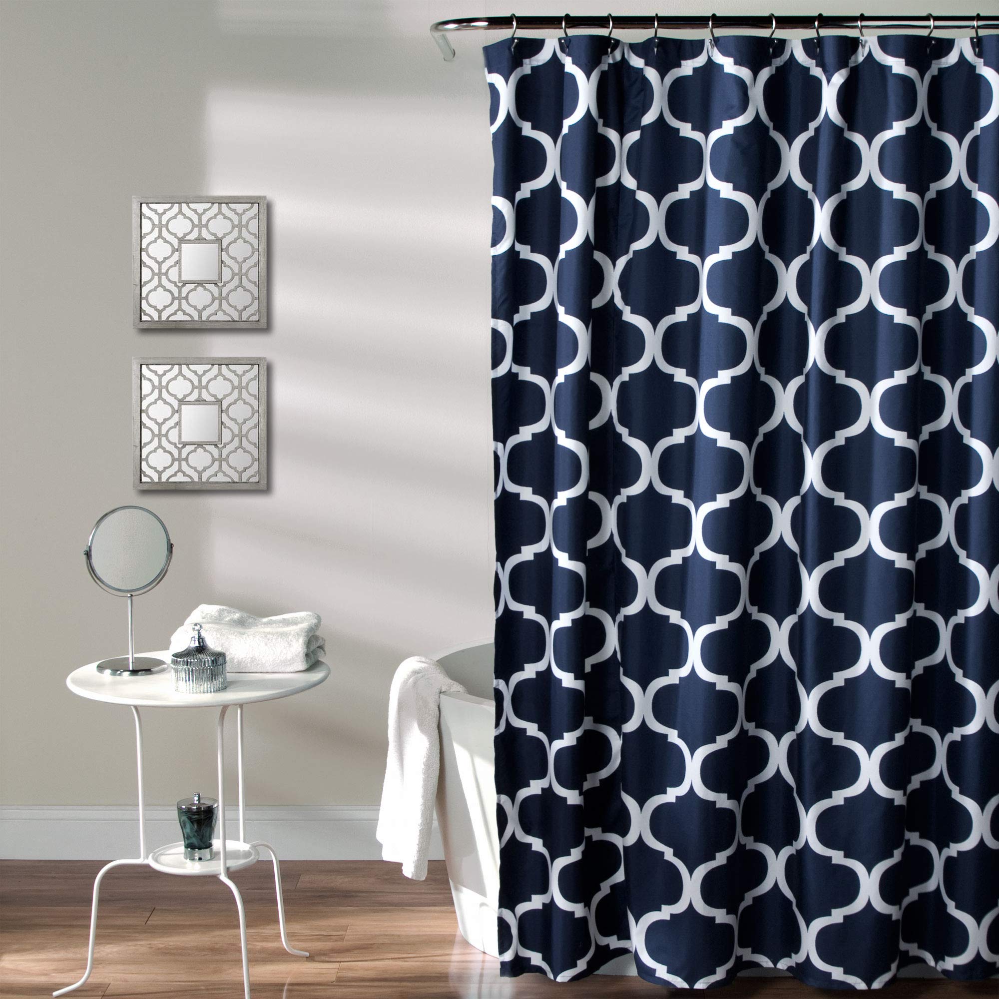Book Cover Lush Decor Navy Bathroom Shower Curtain with Bold Trellis Print on Soft Fabric, Washable and Durable, 72
