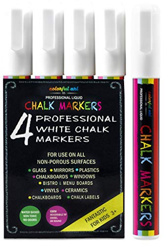 Chalktastic Chalk Markers, Chalkboard Markers with Reversible 7mm Fine or Chisel Tip, Erasable Liquid Chalk Markers for Menu Board, Glass, Blackboard, Window, Signs, Bistro, Car - 4 Pack white