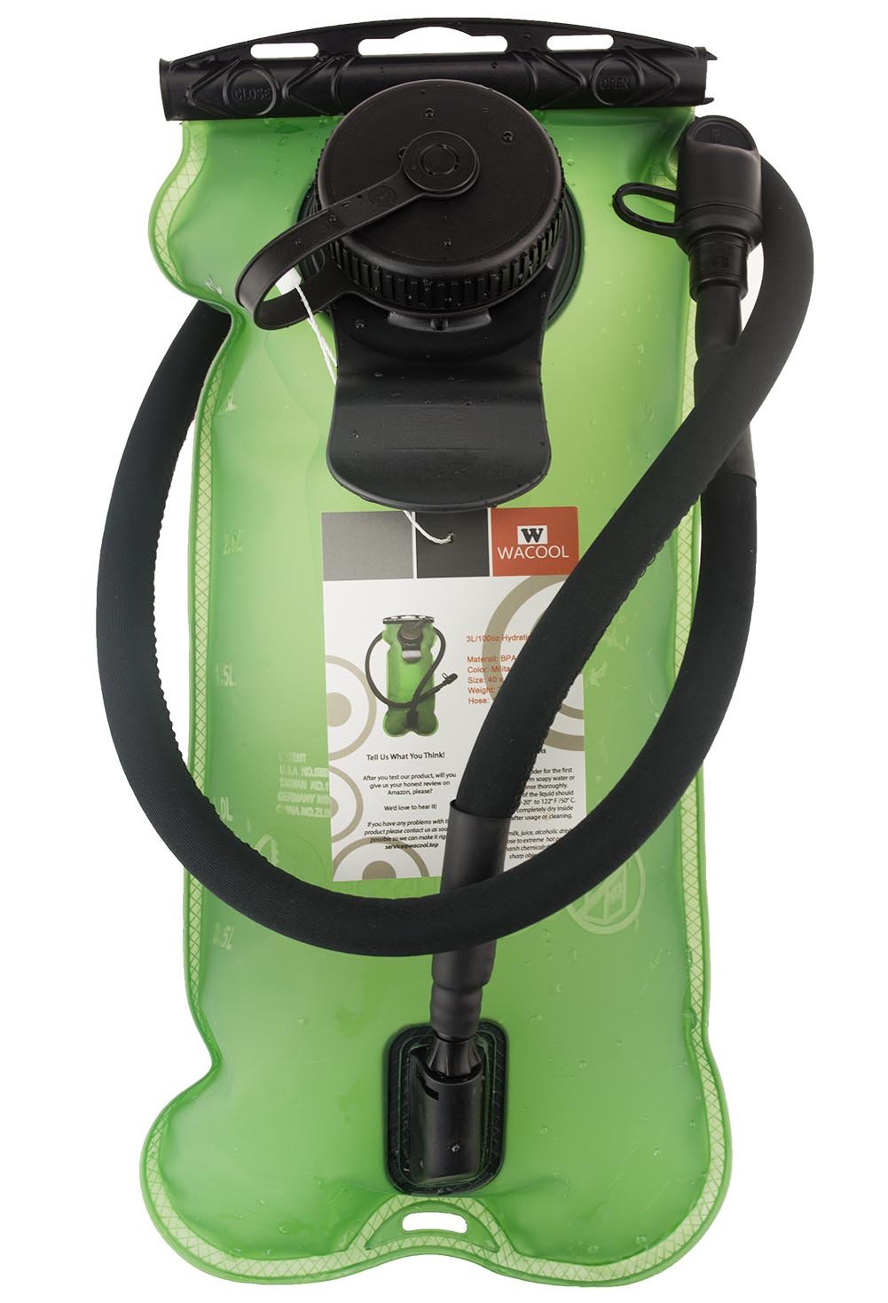 WACOOL 3L 3Liter 100oz BPA Free EVA Hydration Pack Bladder, Leak-Proof Water Reservoir Green(Double Opening)