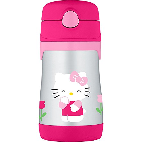 Book Cover Thermos Vacuum Insulated Stainless Steel 10-Ounce Straw Bottle, Hello Kitty