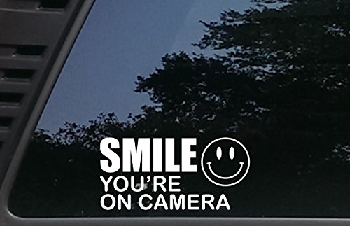 High Viz Inc SMILE You're on Camera - 7 1/4" x 3 1/2" die cut vinyl decal for storefronts, cars, trucks, windows, boats, tool boxes, laptops, etc