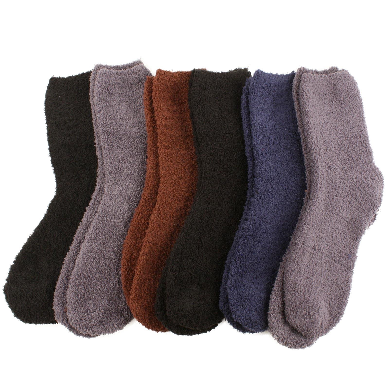 Book Cover Cozy 6 Pairs Winter Fuzzy Warm Thick Ski Snow Boot Socks, Dark Colors, Size 9.0