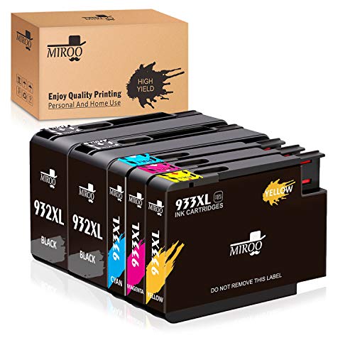 MIROO Replacement for HP 932xl 933xl Ink Cartridge High Yield 5 Pack(2 Black 1 Cyan 1 Magenta 1 Yellow) Worked with HP Officejet 6600 6100 6700 7110 7610 7612 Printer