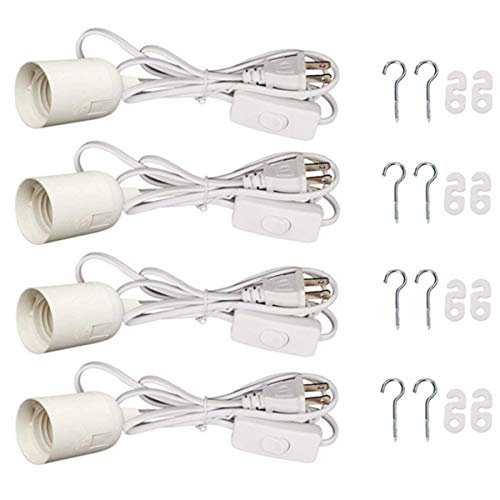 KINGSO Hanging Lantern Cord Cable, 4 Pack Pendant Light Socket with Plug-in Cord for DIY Grow Plant Light, 5.9ft E26 E27 Light Sockets with On/Off Switch US AC Power Cord Adapter
