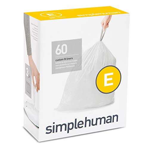 Book Cover simplehuman Code E Custom Fit Drawstring Trash Bags, 20 Liter / 5.2 Gallon, White, 60 Count