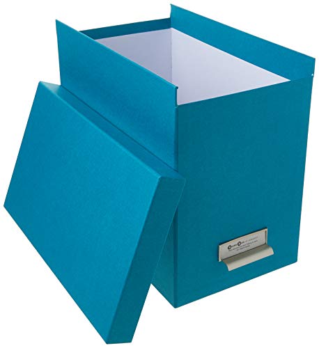 Bigso John Fiberboard Label Frame Desktop File Storage Box, 10.2 x 7 x 13 in, Turquoise