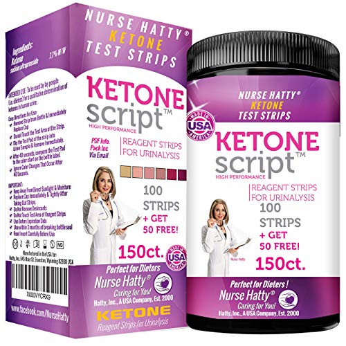 Nurse Hatty 150ct Urine Keto Strips - U.S.A. Made - High-Performance (Extended Life to 6 Months After Opening) - Perfect for All Ketogenic & Low Carb Diets + 2 Free Ketone eBooks - Urinalysis Test