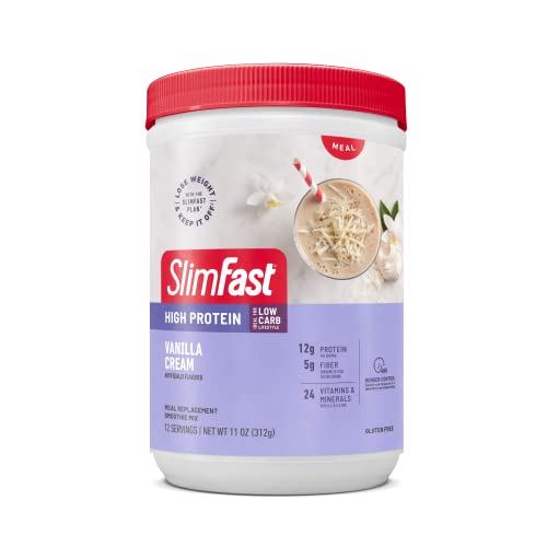 Book Cover SlimFast Advanced Nutrition High Protein Meal Replacement Smoothie Mix, Vanilla Cream, Weight Loss Powder, 20g of Protein, 12 Servings (Packaging May Vary)