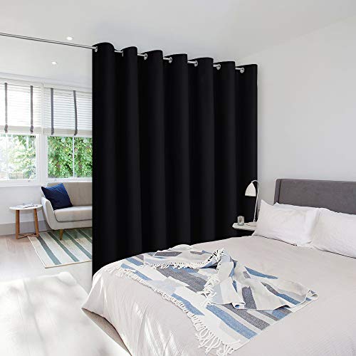 Book Cover NICETOWN Room Divider Curtain Screen Partitions, Blackout Wide Width Window Treatment, Blackout Curtain Panel for Glass Window/Sliding Door/Patio (One Panel, 7ft Tall x 8.3ft Wide, Black)