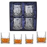 Amlong Crystal Lead-Free Double Old Fashioned Crystal Whiskey Glass - Classic Stylish Design – Perfect for Scotch, Bourbon, Cognac and Cocktail Glasses, 9 oz., Set of 4 With Gift Box