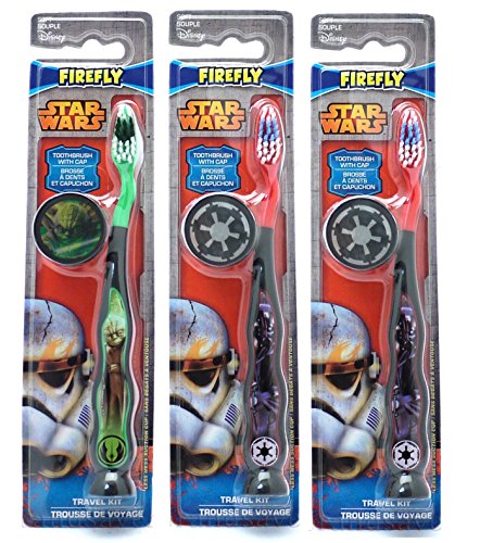 Star Wars Children's Tooth Brush (Pack of 3) with Cap and Suction - Toothbrush Designs Vary - Premium Quality