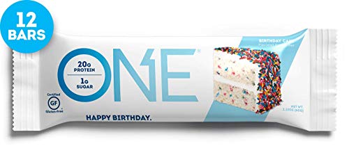 ONE Protein Bars, Birthday Cake, Gluten Free Protein Bars with 20g Protein and only 1g Sugar, Guilt-Free Snacking for High Protein Diets, 2.12 oz (12 Pack)