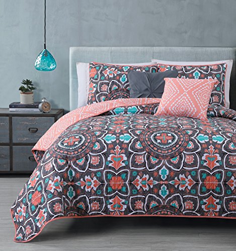 Book Cover Avondale Manor 5-Piece Ibiza Quilt Set, Queen, Coral