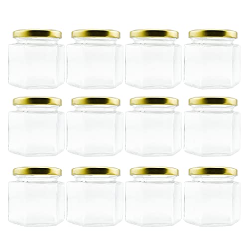 Cornucopia 4-Ounce Hexagon Glass Jars (12-Pack), One Dozen 4 Oz Hex Jar Bulk for Party Favors, Preserves, Spices & Kitchen Storage