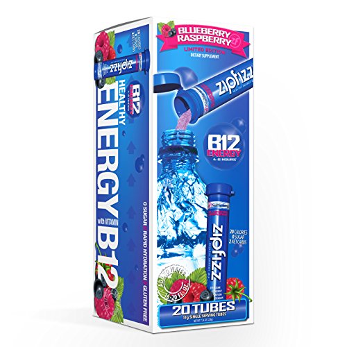 Book Cover Zipfizz Healthy Energy Drink Mix, Hydration with B12 & Multi Vitamins, Blue, Blueberry Raspberry, 0.38 Oz, Pack of 20