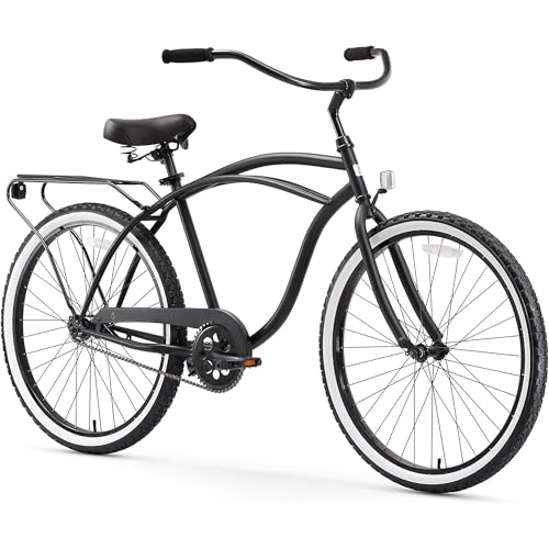 sixthreezero Around The Block Men's Single-Speed Beach Cruiser Bicycle, 26" Wheels, Matte Black with Black Seat and Grips