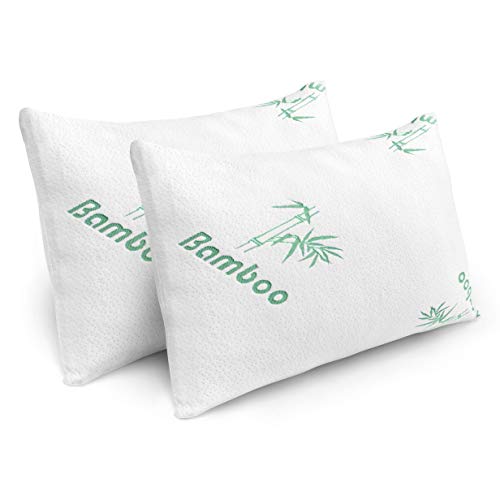 Plixio Pillows for Sleeping - 2 Pack Cooling Shredded Memory Foam Bed Pillows with Bamboo Hypoallergenic Covers (Queen Size)