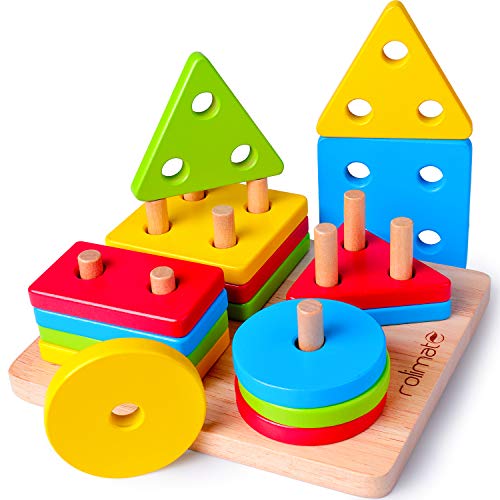 rolimate Wooden Educational Learning Baby & Toddler Shape Sorter Toys, Best Christmas Birthday Boy and Girl Gift Motor Sorting & Stacking Toy for Baby 1 2 3 Years Old and up, Non-Toxic and Lead-Free